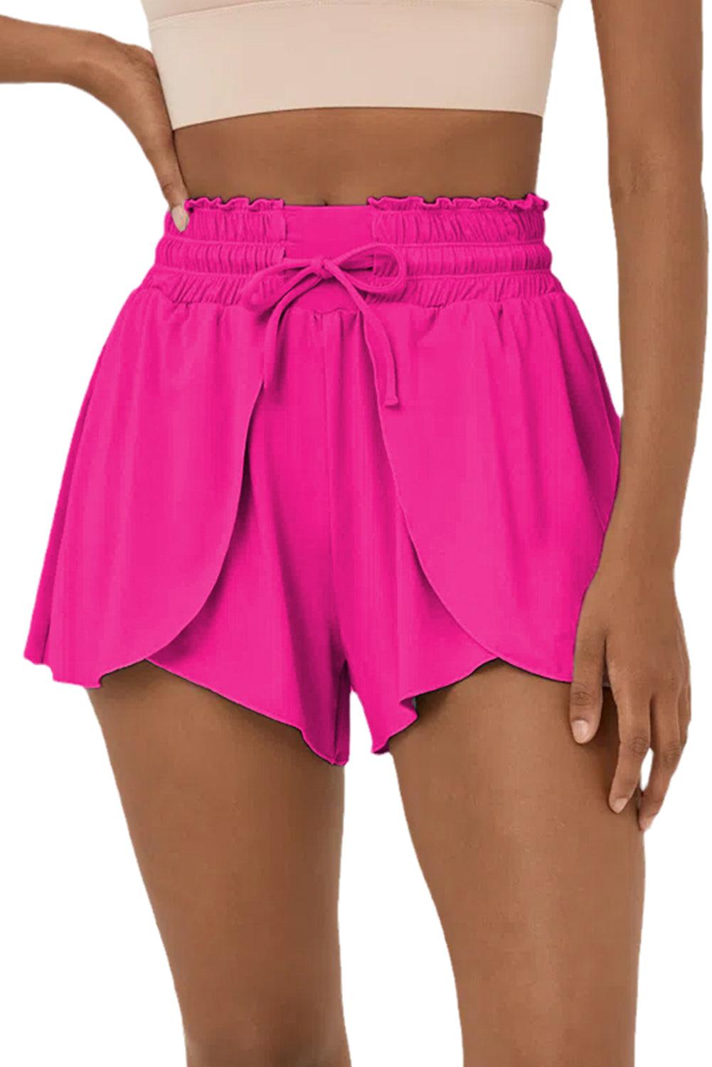 Rose Red Frilly High Waist Petal Wrap Swim Shorts - L & M Kee, LLC