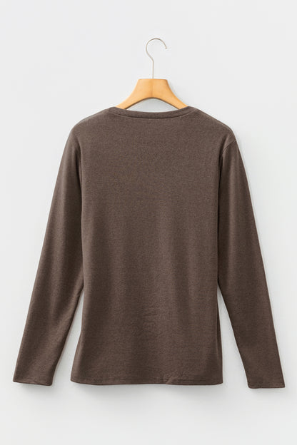 Chicory Coffee Solid Exposed Seam Crew Neck Long Sleeve Top