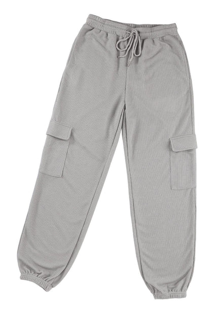 Gray Waffle Texture Cargo Pocket Jogger Pants - L & M Kee, LLC