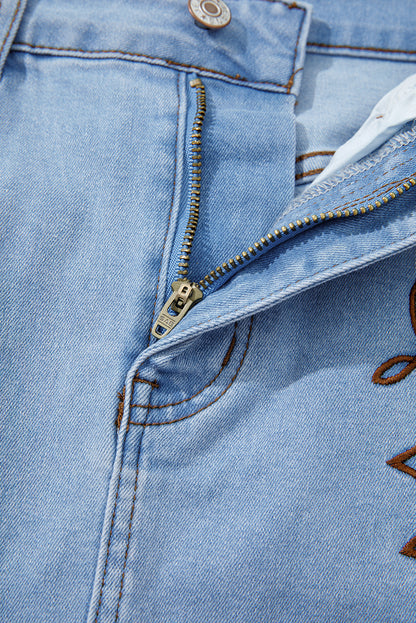 Beau Blue Western Embroidered Denim Mini Skirt