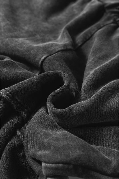 Black Mineral Wash Tiered Wide Leg Patchwork Drawstring Pants