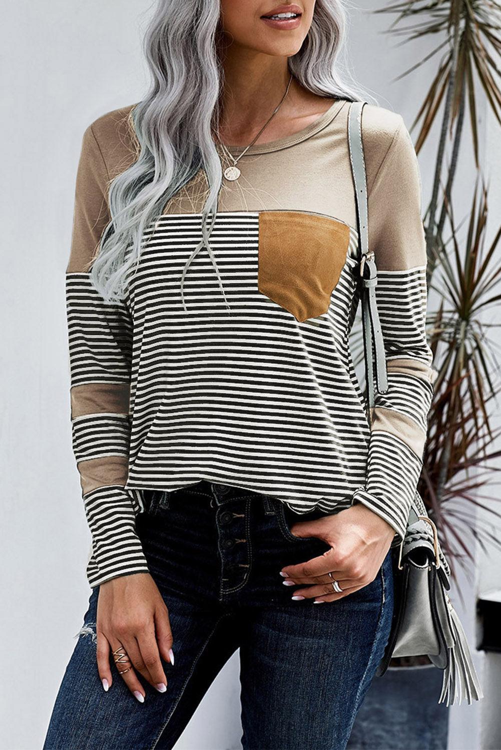 Black Pinstripe Patch Pocket Top - L & M Kee, LLC