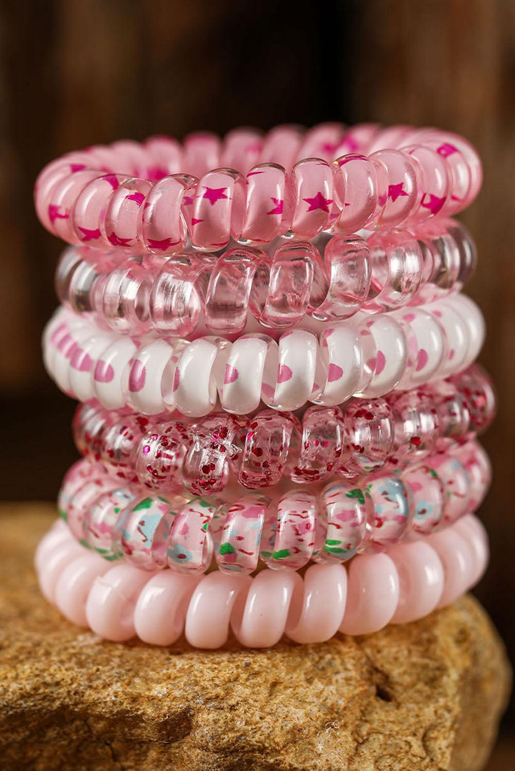 Pink Cute Gradient Starry Dotty Coil Wire Hair Tie Set - L & M Kee, LLC