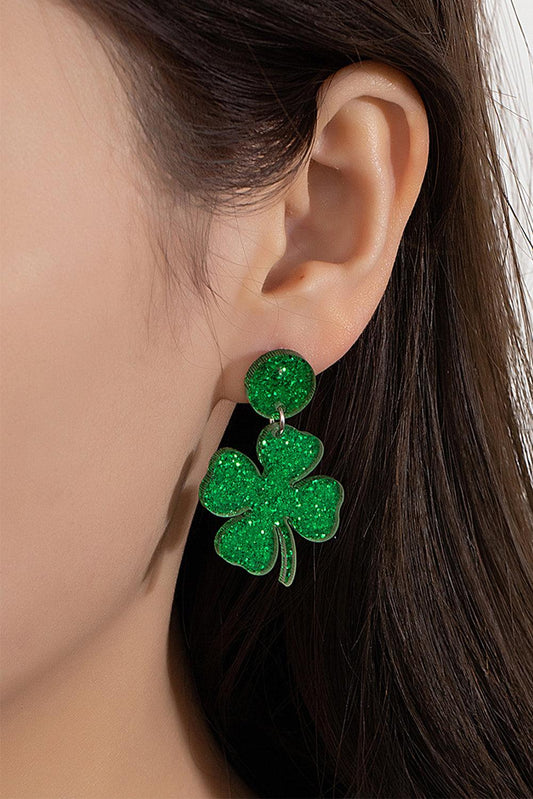 Blackish Green St Patricks Shamrock Shape Stud Earrings - L & M Kee, LLC