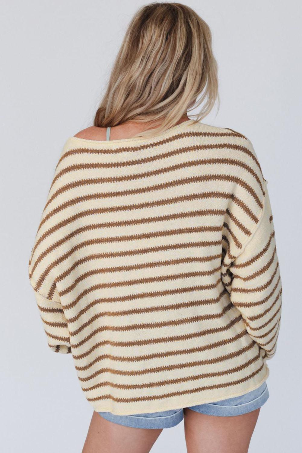 Yellow Striped Drop Shoulder Oversized Sweater - L & M Kee, LLC