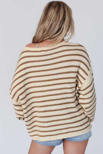 Yellow Striped Drop Shoulder Oversized Sweater - L & M Kee, LLC