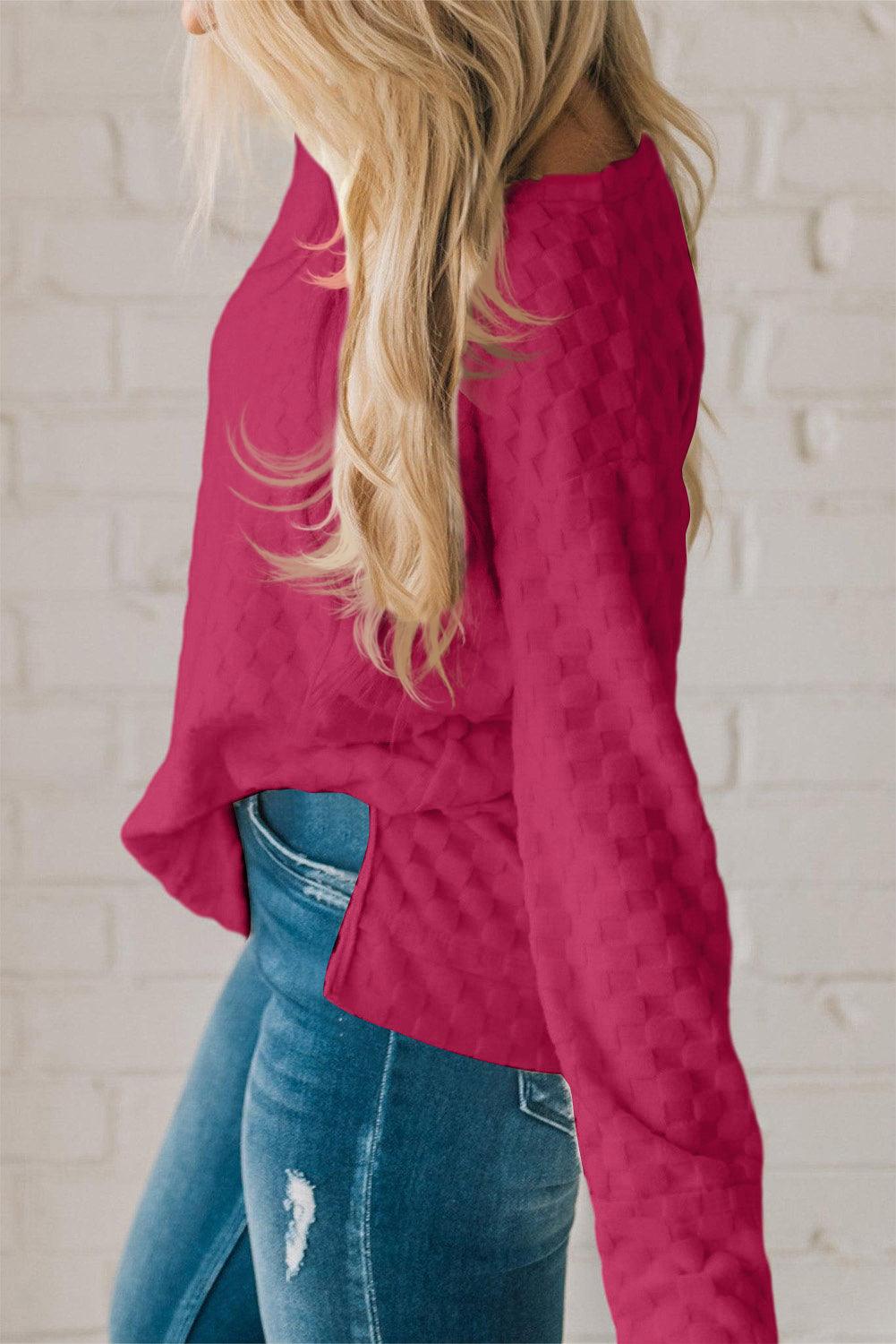 Bright Pink Checker Textured Dolman Sleeve Top - L & M Kee, LLC