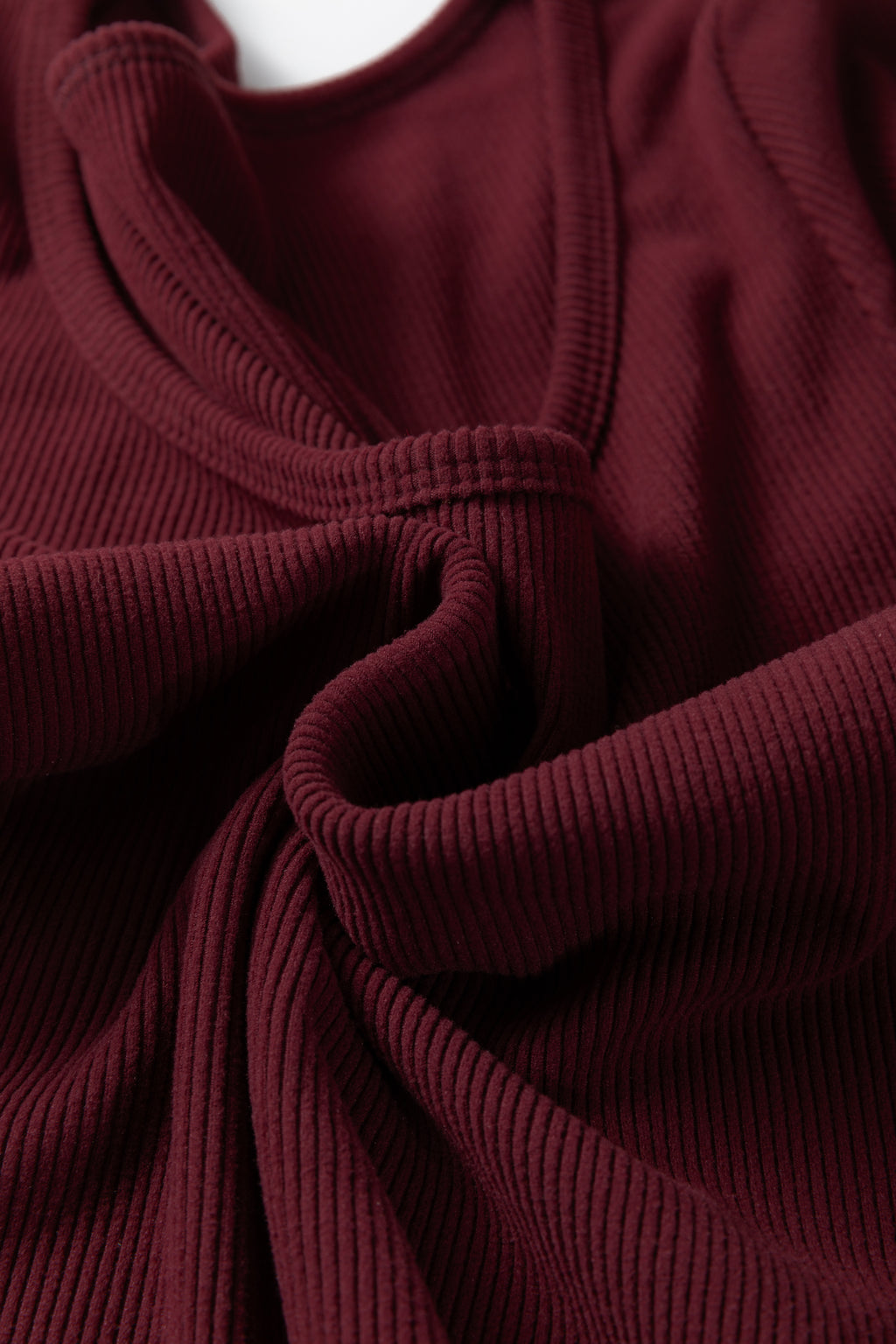 Coffee Ribbed Solid Color U Neck Cropped Long Sleeve Top