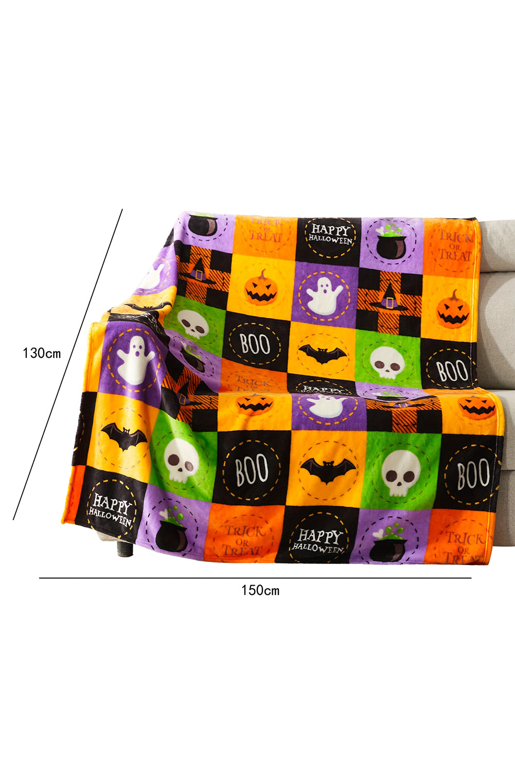 Purple Halloween Patten Checkerboard Flannel Large Blanket