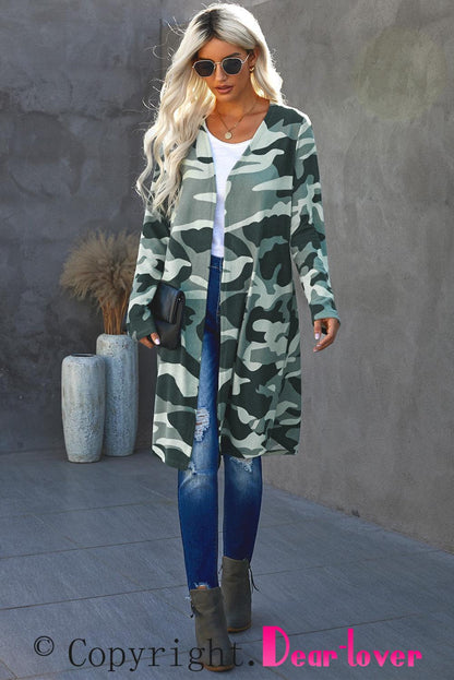 Green Camo Print Long Cardigan - L & M Kee, LLC