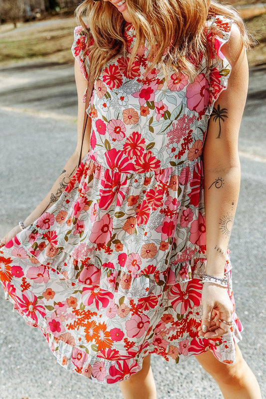 Ruffled Tank Floral Dress - L & M Kee, LLC