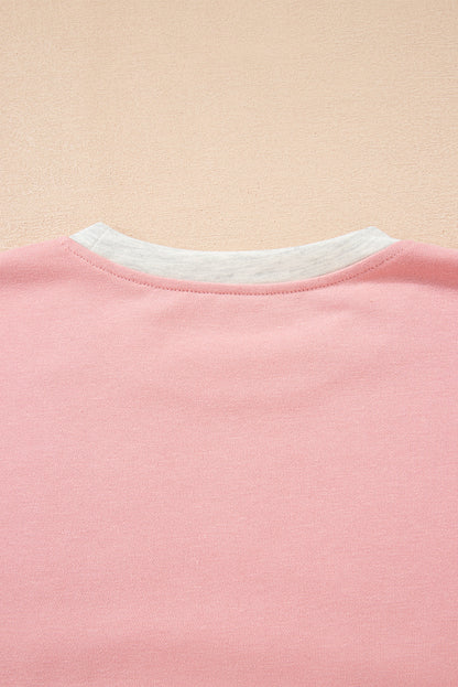 Rose Red 2pcs Color Block Pullover Loose Pant Set