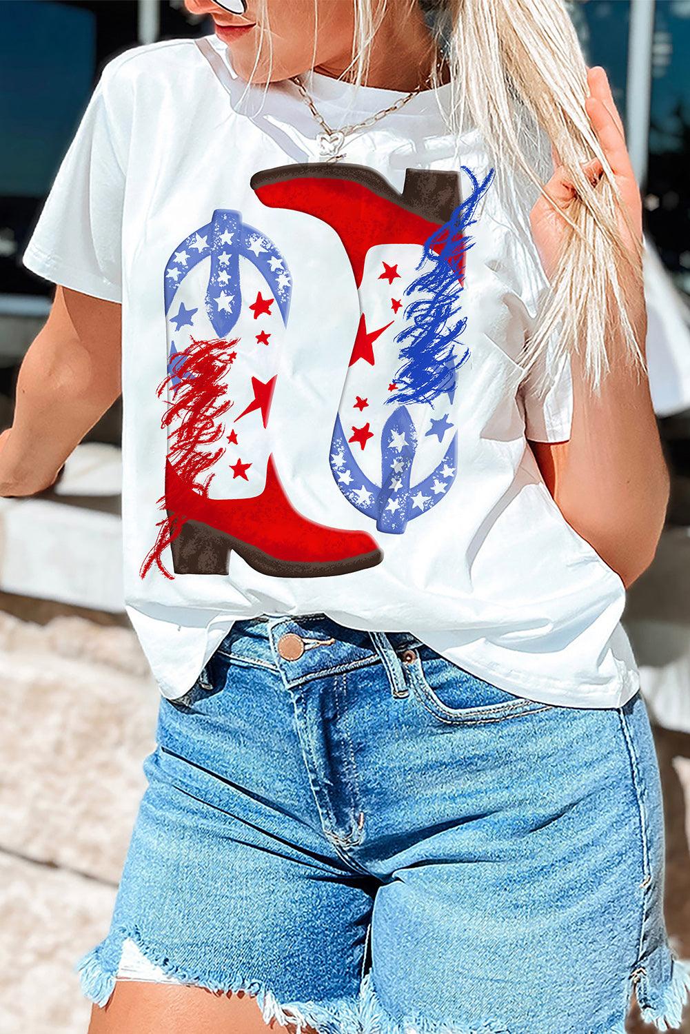 American Flag Boots Pattern Sequin Graphic Tee