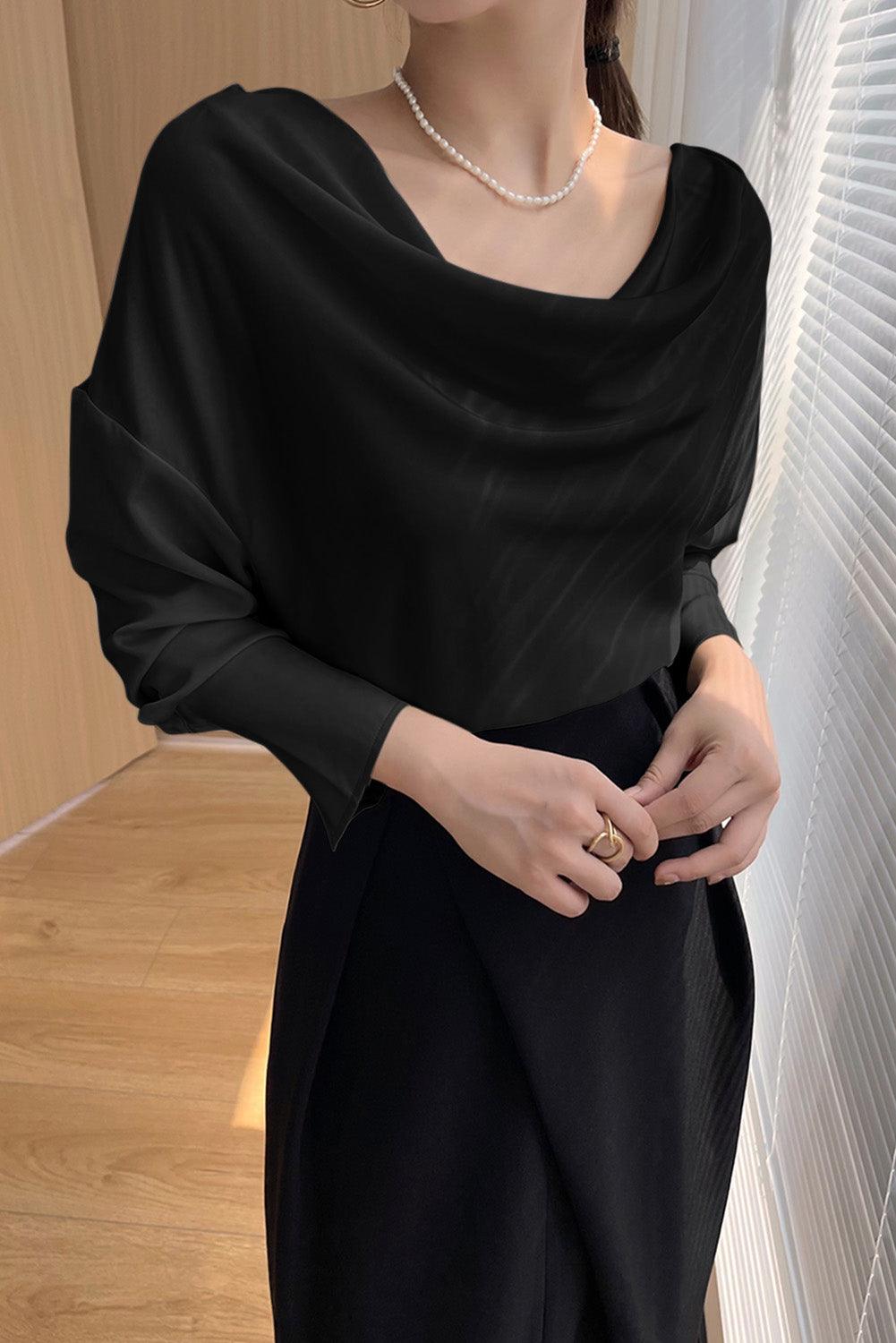 Cowl Neck Long Sleeve Elegant Blouse - L & M Kee, LLC