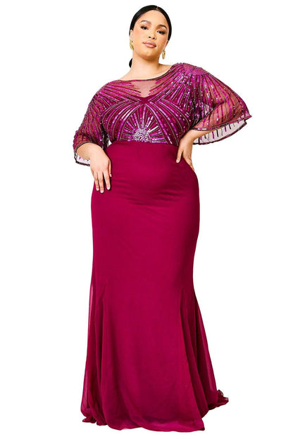 Sequin Mesh Open Back Plus Size Maxi Dress - L & M Kee, LLC