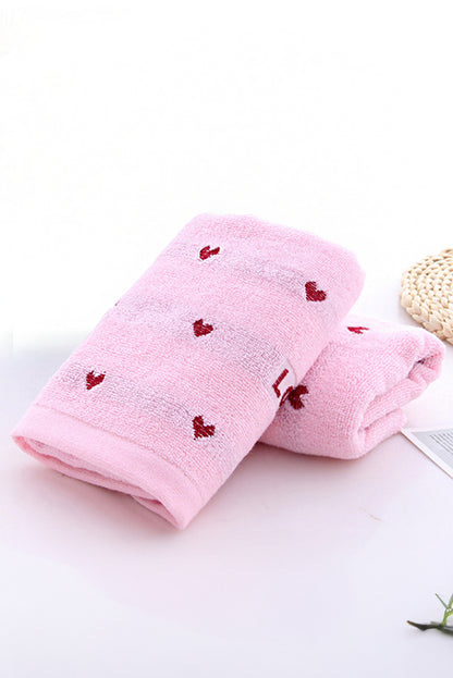 Pink Heart Embroidered Soft Bath Towel