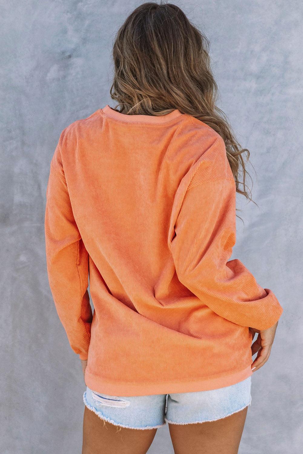 Orange JOLENE Ribbed Corded Oversized Sweatshirt - L & M Kee, LLC