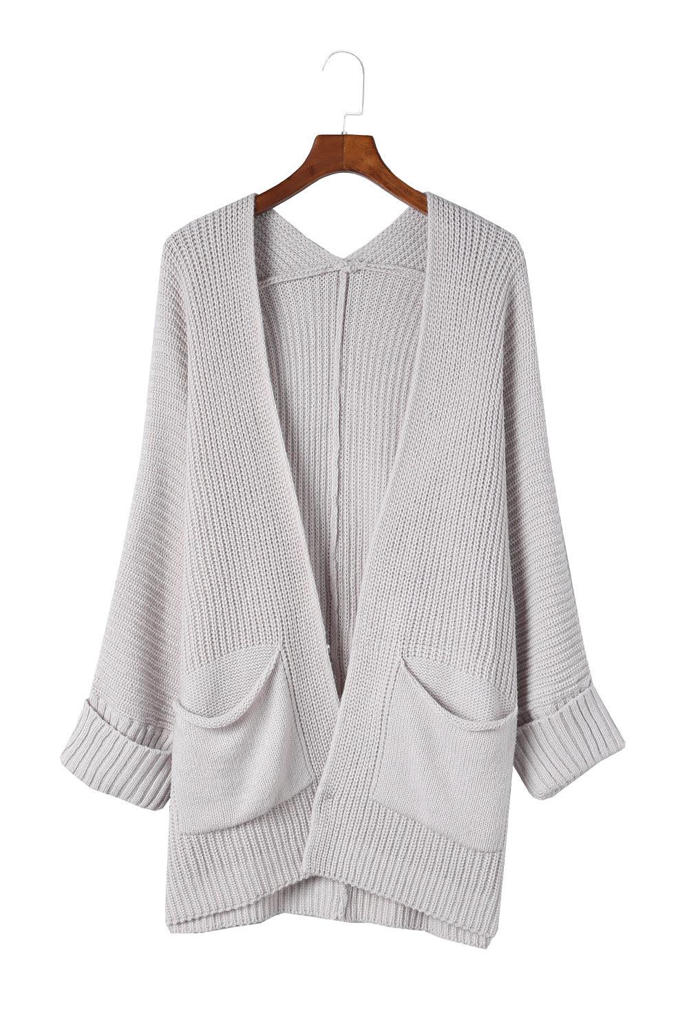 Khaki Oversized Fold Over Sleeve Sweater Cardigan - L & M Kee, LLC