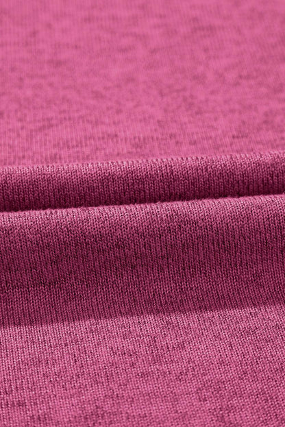 Bright Pink Ribbed Splicing Sleeve Round Neck T-shirt - L & M Kee, LLC