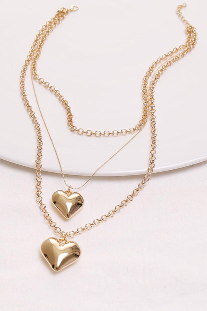 Gold Multilayer Heart Shape Pendant Valentine Necklace - L & M Kee, LLC