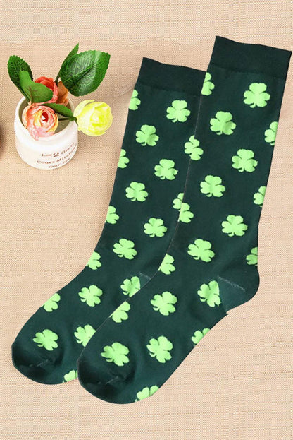 Dark Green St Patricks Clover Print Tube Socks - L & M Kee, LLC