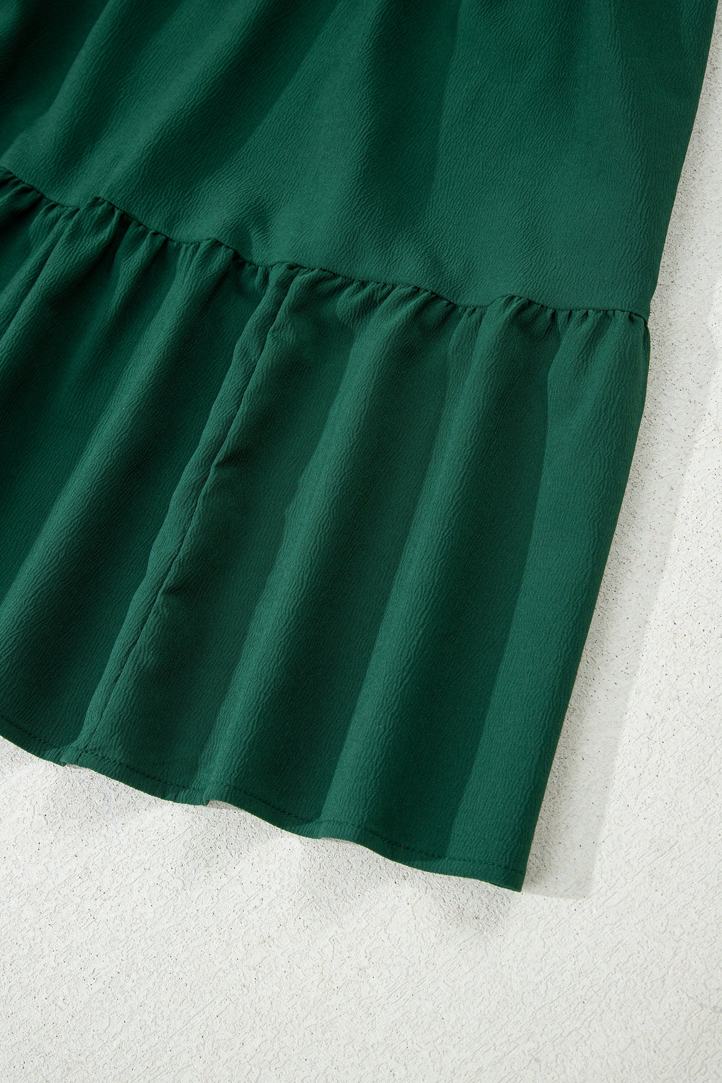 Blackish Green Solid Long Sleeve Button V Neck Tiered Maxi Dress