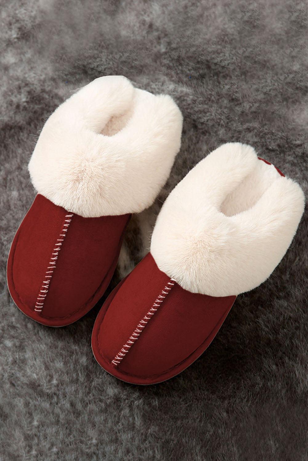 Fiery Red Cut and Sew Faux Suede Plush Lined Slippers - L & M Kee, LLC