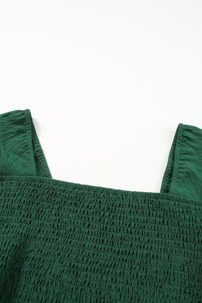 Green Square Neck Smocked Peplum Top and Pants Set - L & M Kee, LLC