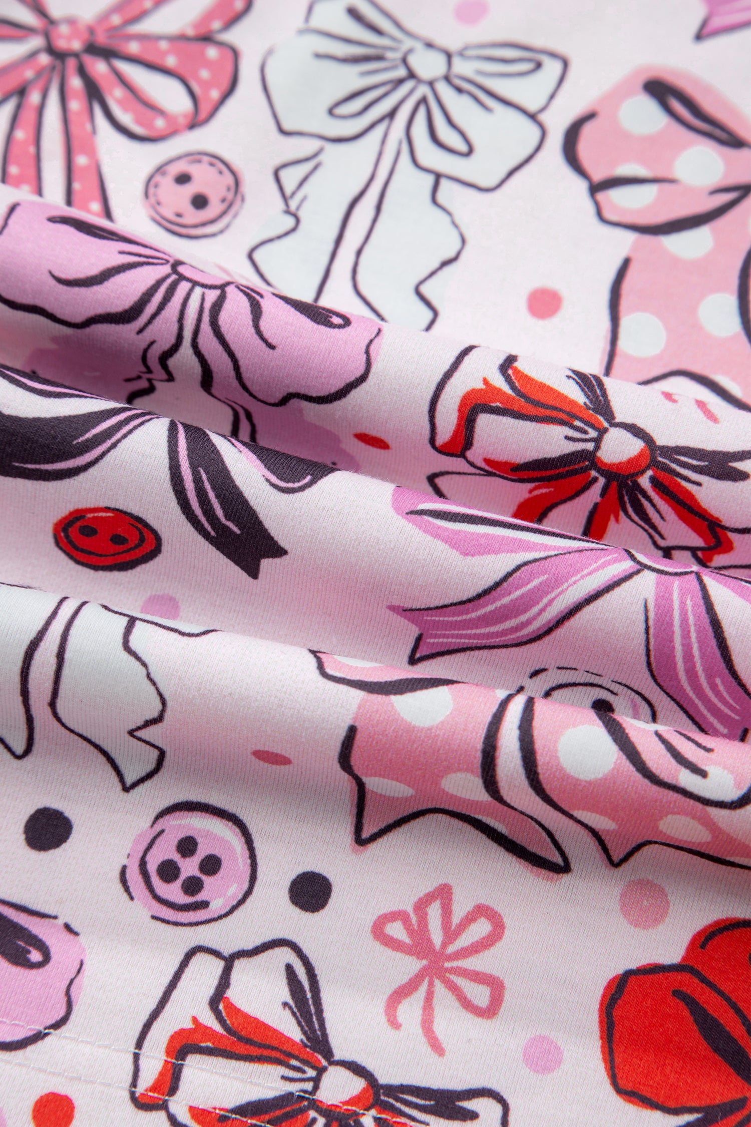 Pink Cute Ribbon Bows Printed Shirt Style 2pcs Short Pajama Set