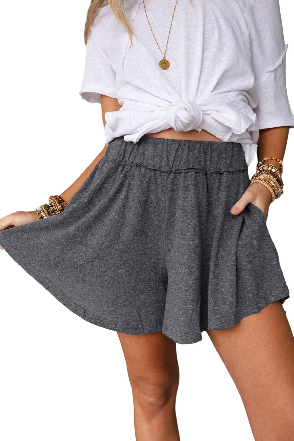 Gray Elastic Waist Culotte Shorts - L & M Kee, LLC