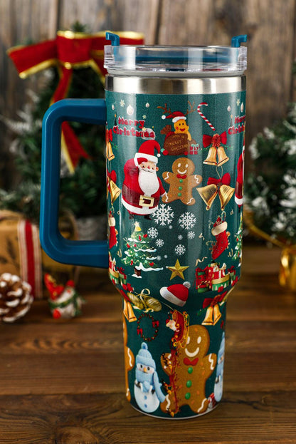 Sail Blue Christmas Pattern Print Handled Stainless Steel Tumblers - L & M Kee, LLC