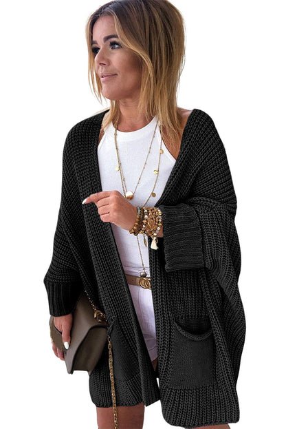 Khaki Oversized Fold Over Sleeve Sweater Cardigan - L & M Kee, LLC