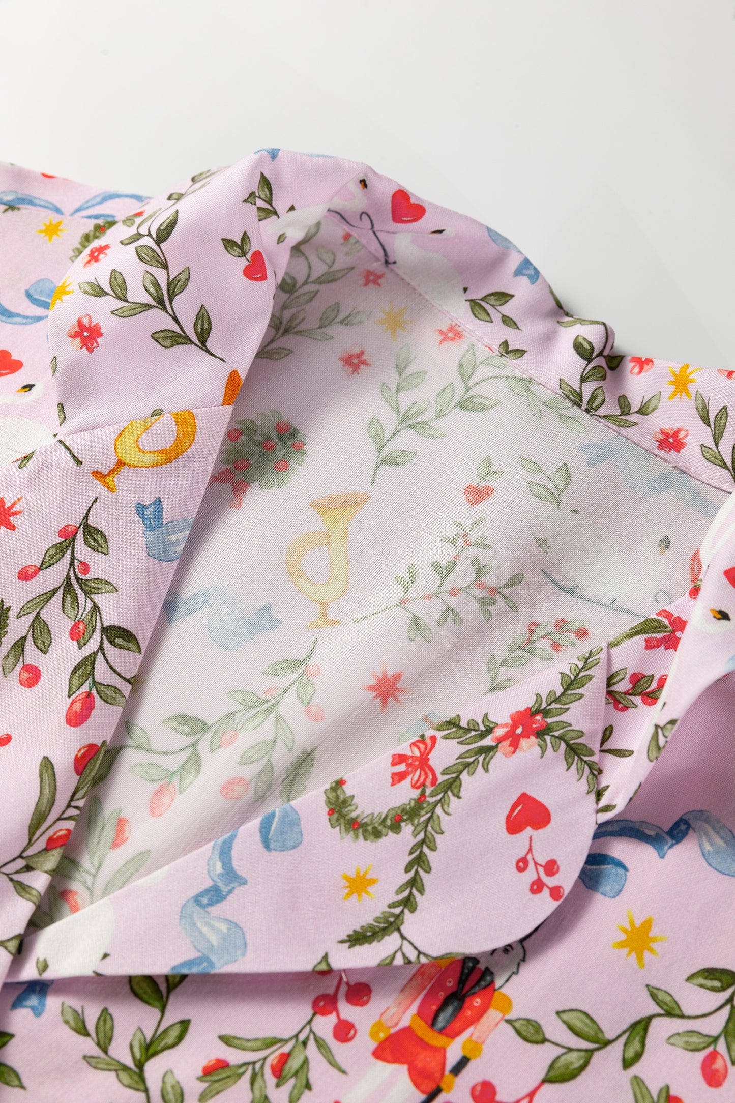 Pink Christmas Holiday Print Nutcracker Long Sleeve Shorts 2pcs Pajama Set