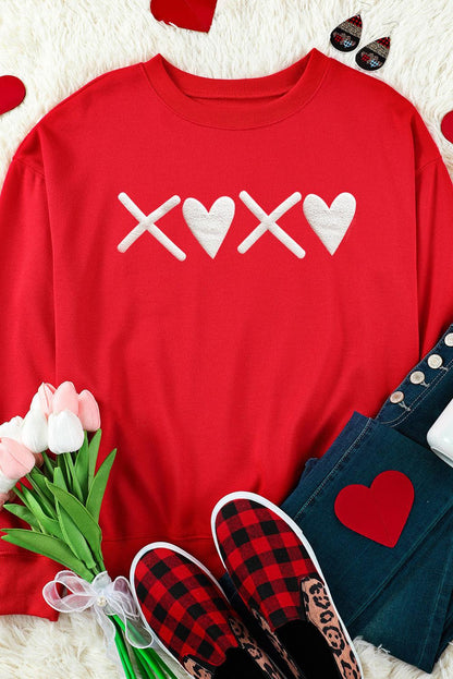 Red Puff XOXO Print Valentines Heart Sweatshirt - L & M Kee, LLC