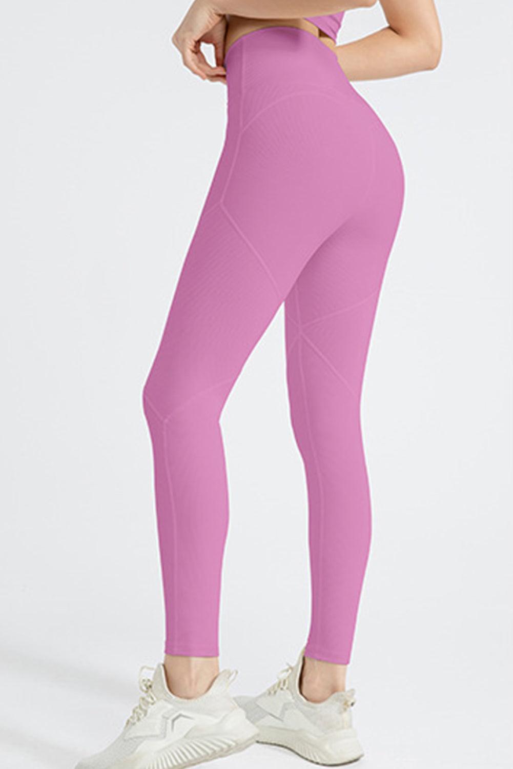 Phalaenopsis Exposed Seam Textured Cross Waist Gym Leggings - L & M Kee, LLC