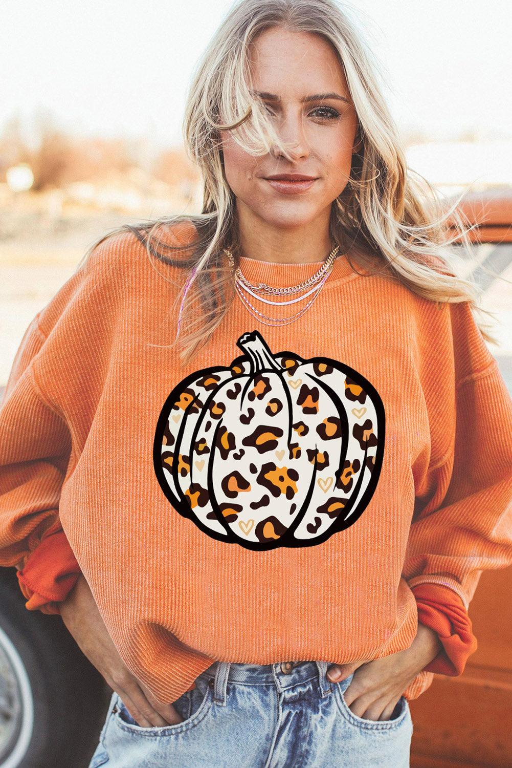 Orange JOLENE Ribbed Corded Oversized Sweatshirt - L & M Kee, LLC