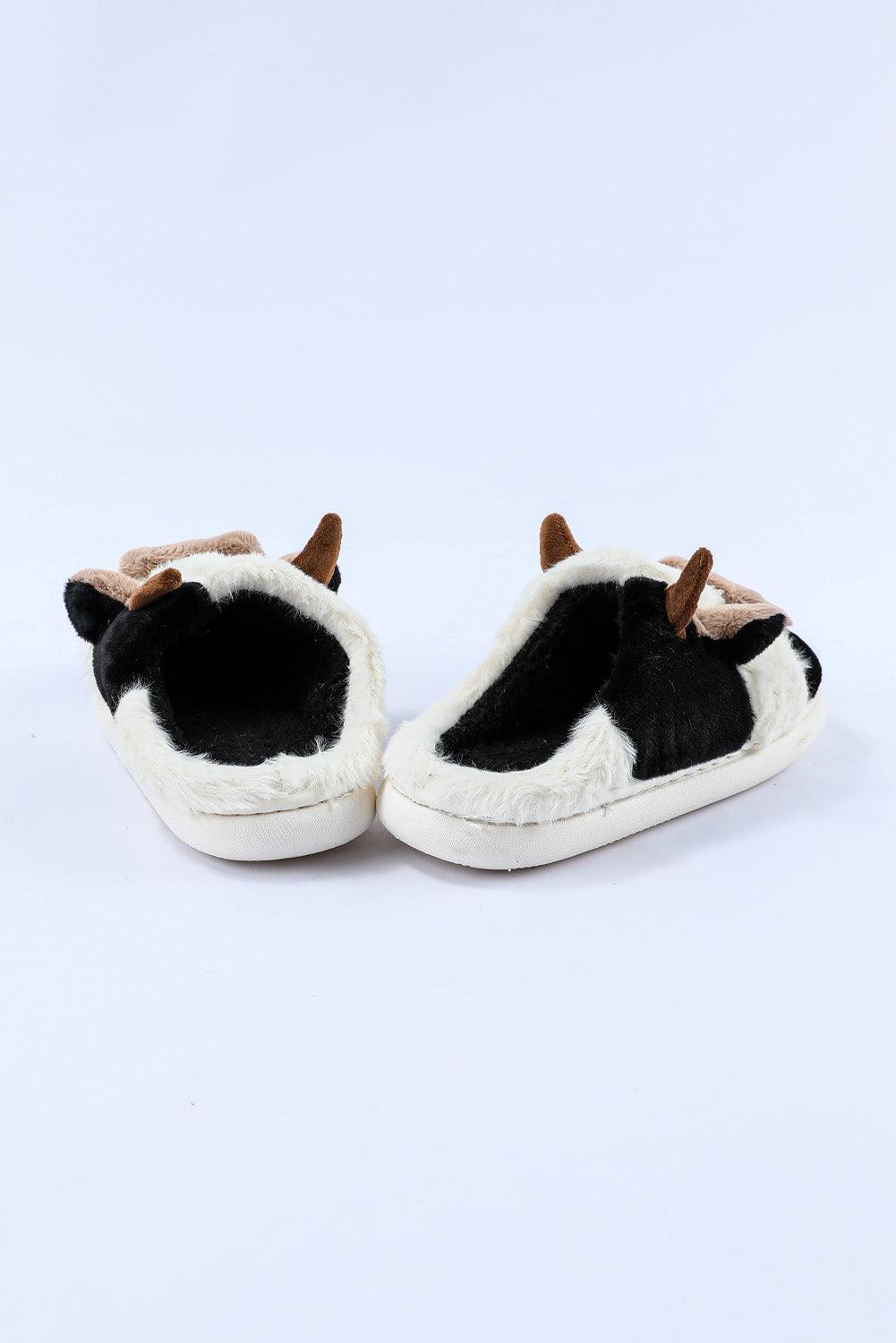 White Cartoon Animal Cow Plush Slippers - L & M Kee, LLC