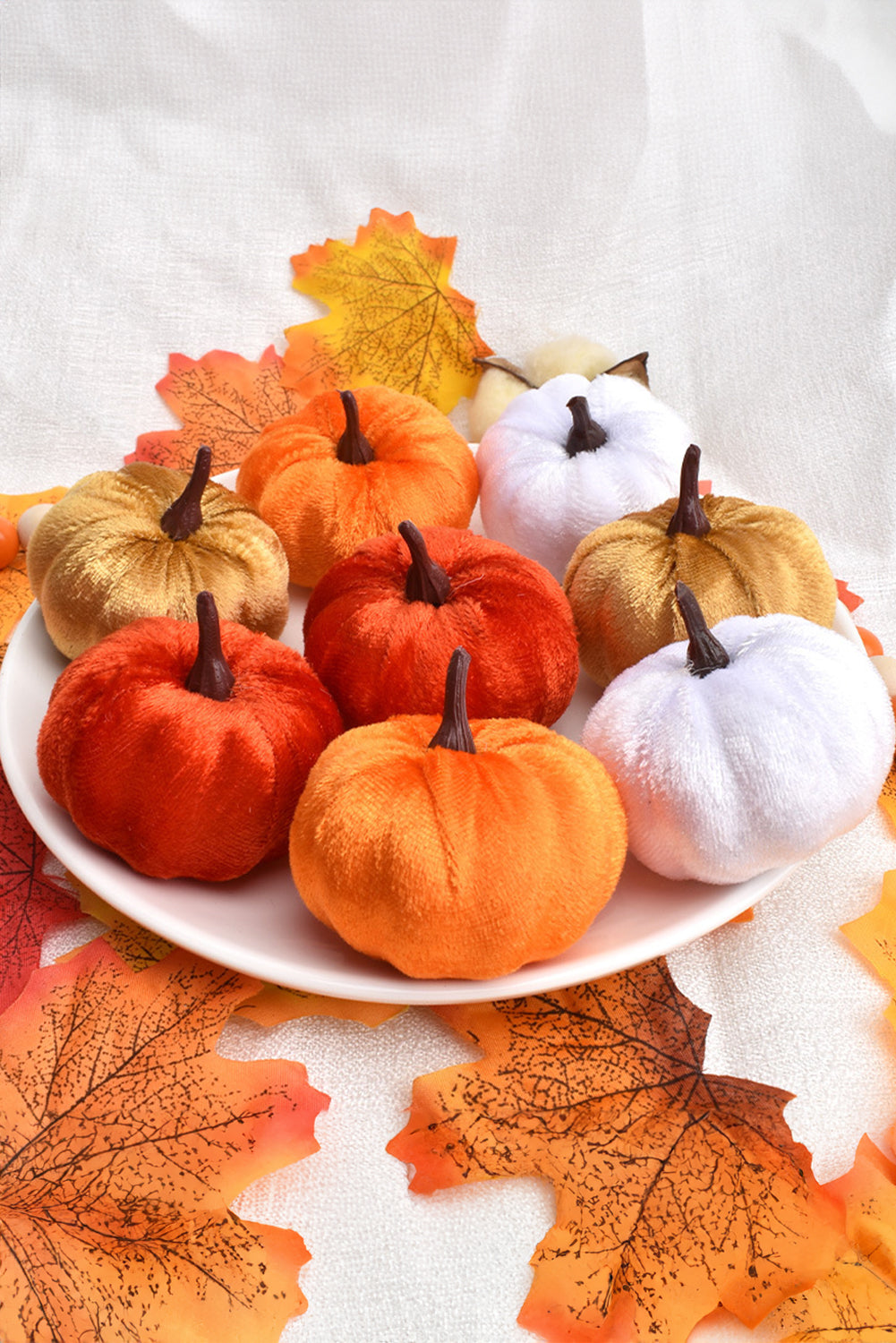 Orange Halloween Thanksgiving Faux Plush Pumpkin Decorations