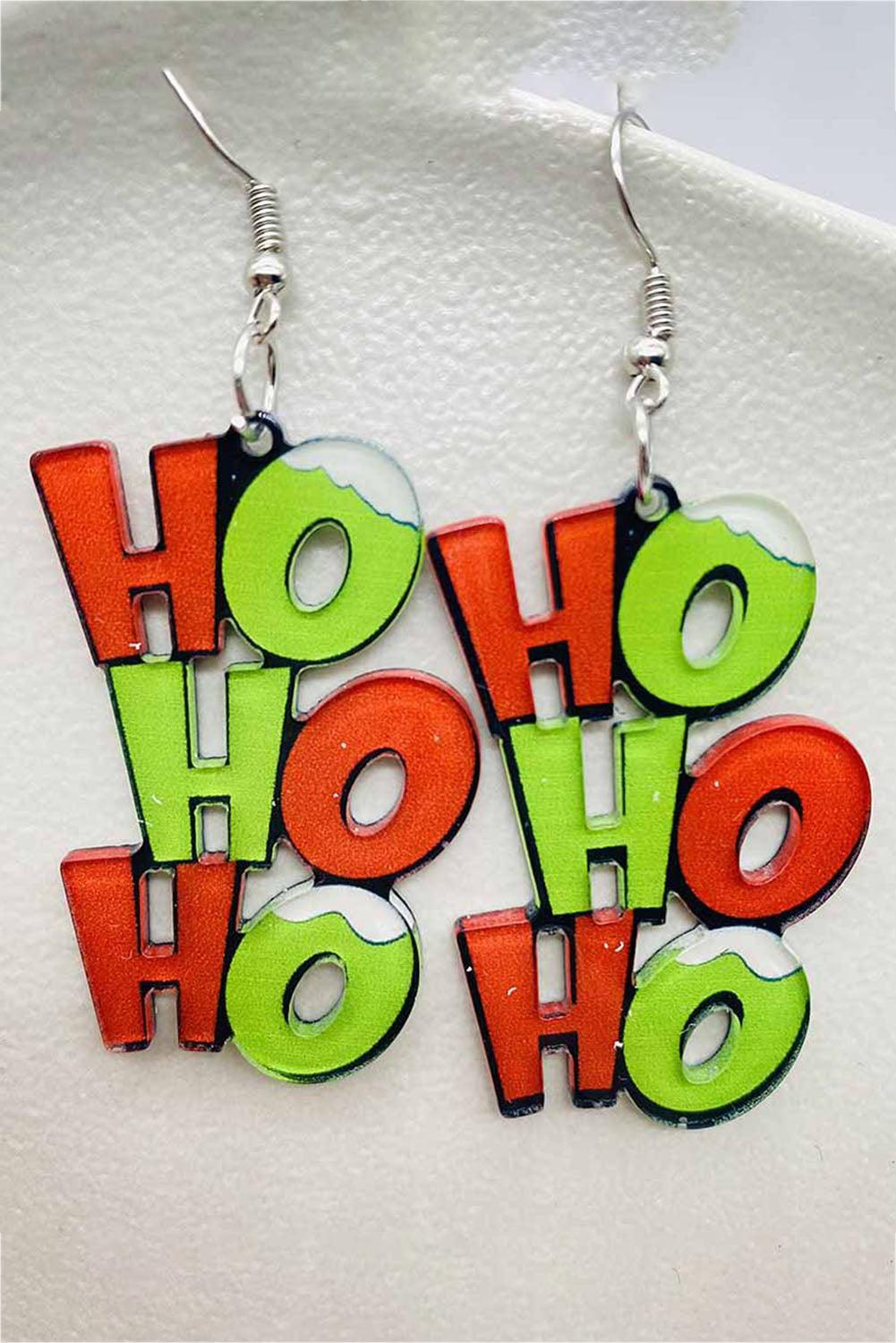 Green HO HO HO Dangle Christmas Earrings - L & M Kee, LLC
