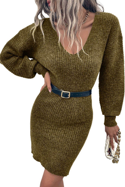 Green V Neck Bodycon Sweater Dress - L & M Kee, LLC