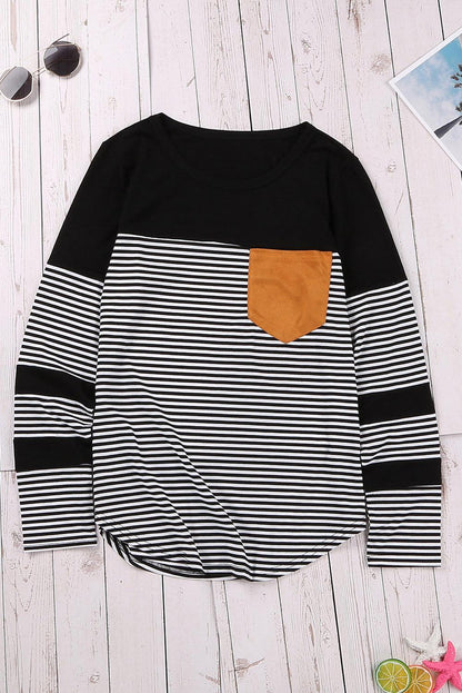 Black Pinstripe Patch Pocket Top - L & M Kee, LLC