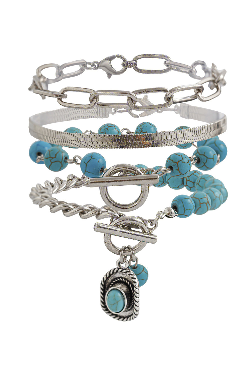 Light Blue Multi Layered Western Turquoise Beaded Bracelet Set