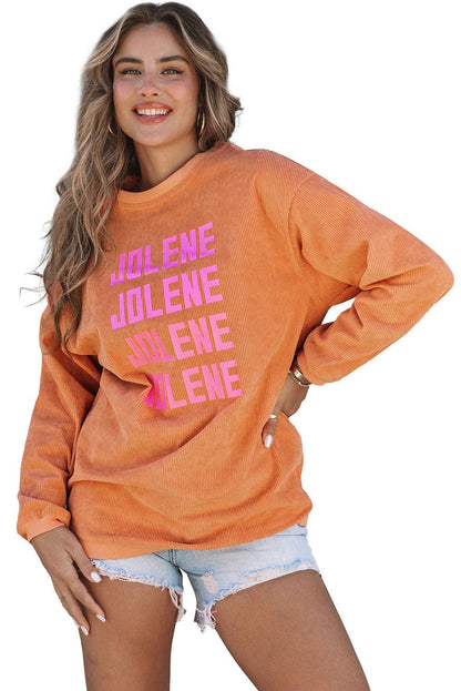 Orange JOLENE Ribbed Corded Oversized Sweatshirt - L & M Kee, LLC