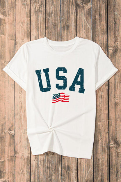 White USA Flag Graphic Oversized Tee - L & M Kee, LLC