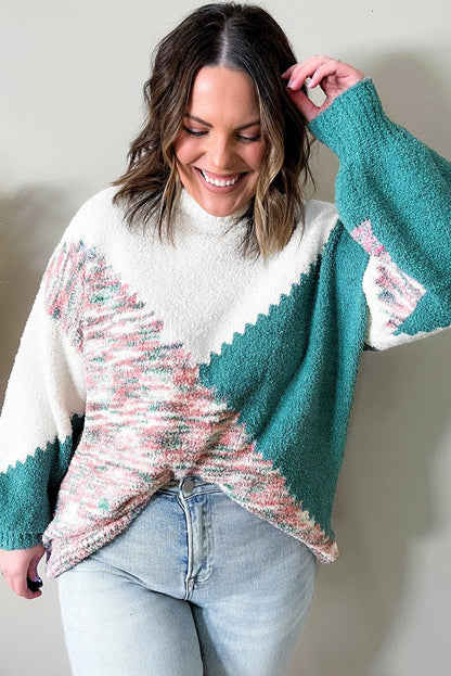 Multicolor Scalloped Color Block Plus Size Sweater - L & M Kee, LLC