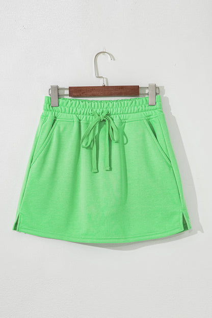 Light Green French Terry Drawstring Mini Skort with Pockets