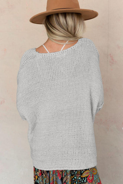 Beige Slouchy Textured Knit Loose Sweater - L & M Kee, LLC