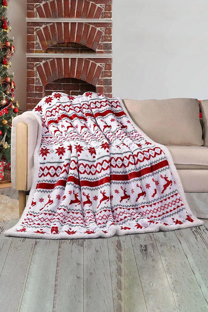 White Christmas Reindeer Snowflake Printed Sherpa Blanket - L & M Kee, LLC