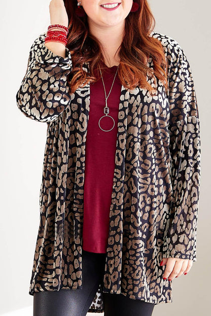 Print Open Front Plus Size Cardigan - L & M Kee, LLC