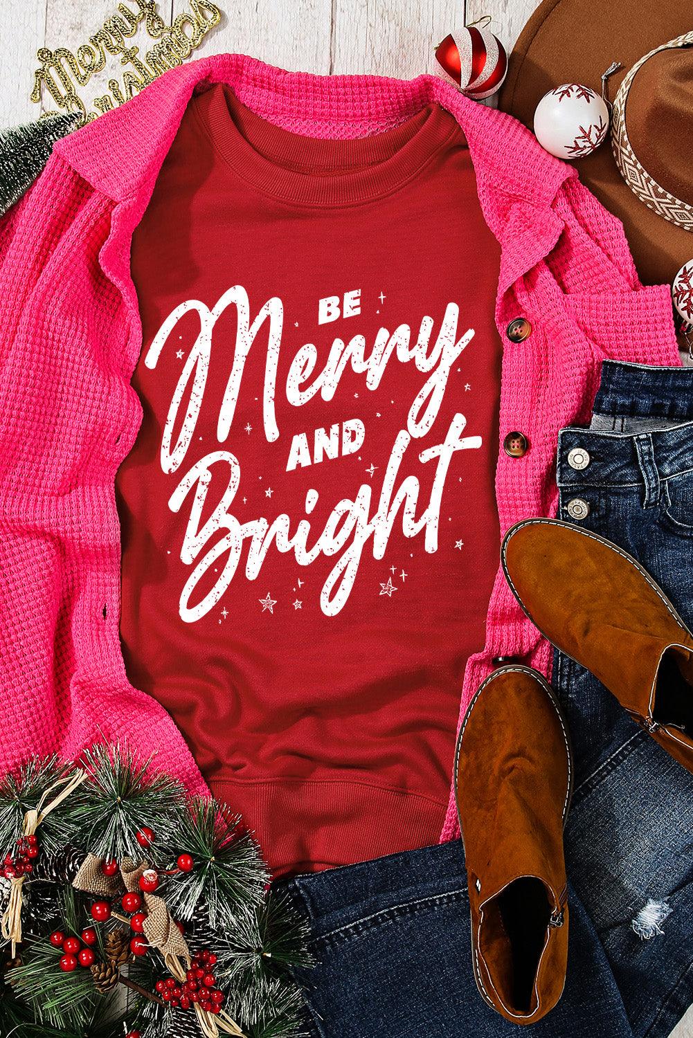 Red Be Merry And Bright Christmas Graphic Sweatshirt - L & M Kee, LLC